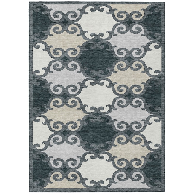 Machine Washable Indoor/ Outdoor Chantille Traditional Scroll Rug