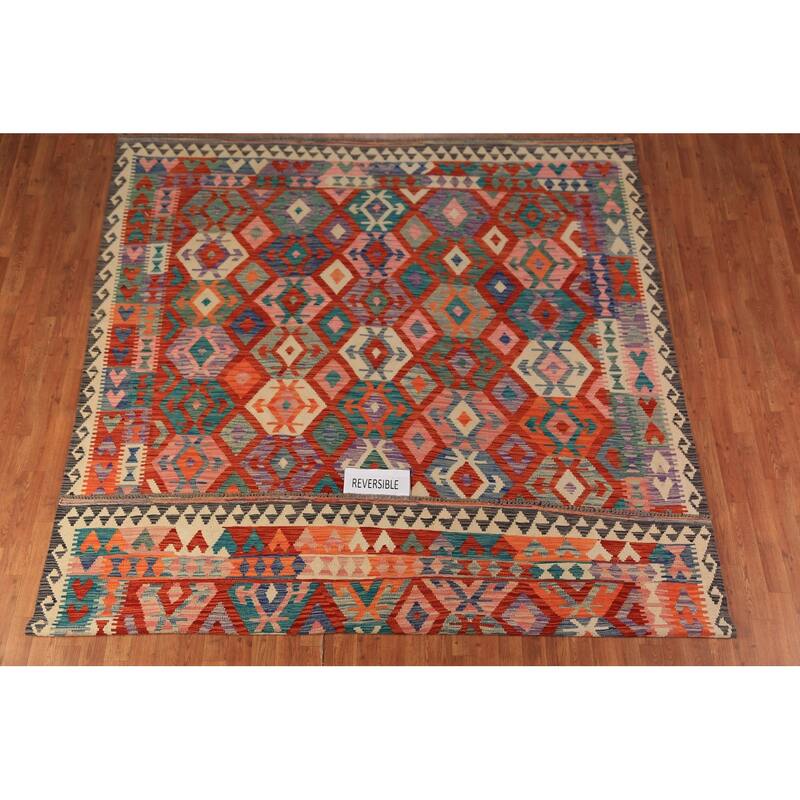 Southwestern Multi-Color Kilim Oriental Area Rug Flatweave Wool Carpet - 8'2"x 9'6"