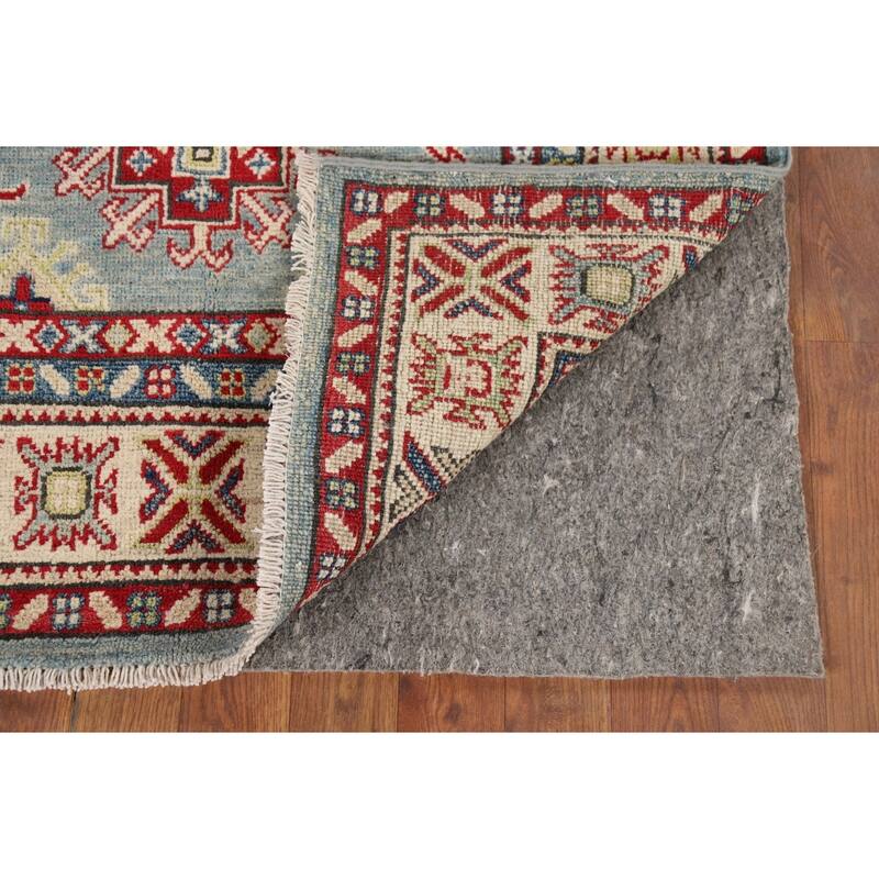 Geometric Blue Kazak Accent Rug Hand-Knotted Wool Carpet - 3'4" x 5'3"