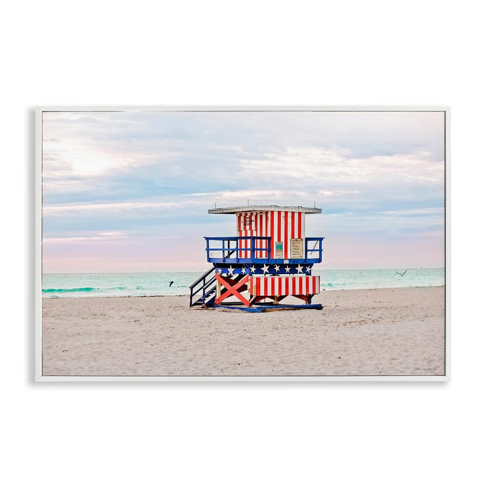 Stupell Patriotic Lifeguard Hut Framed Giclee Art Design By Seven Trees Design