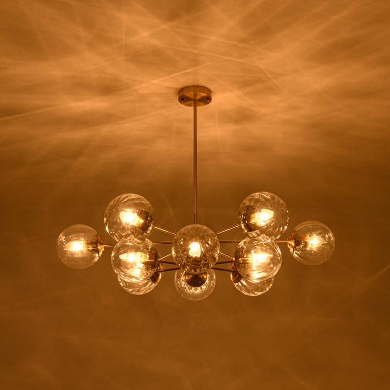 Glam 2-Tier Clear Ribbed Glass Bubble Sputnik Chandelier 35.4in