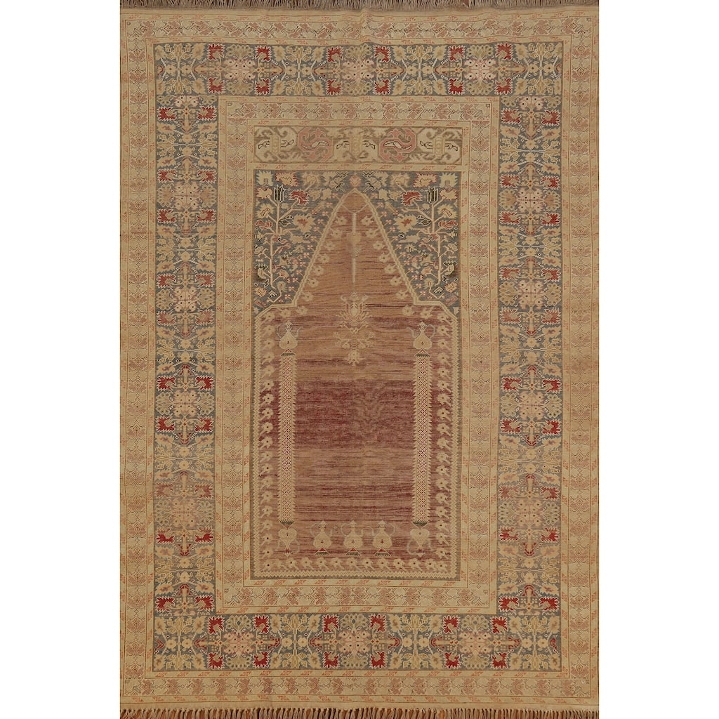 Hand Knotted Oriental 100% Silk Carpet Transitional Geometric Oranges & Rust Anatolian Area Rug - 5' 9'' X 3' 11''