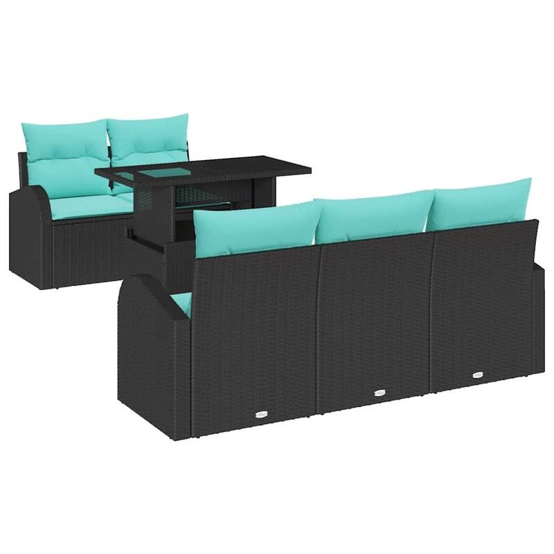vidaXL 6 Piece Garden Sofa Set with Cushions Black Poly Rattan - 70.5×24.4×27.2
