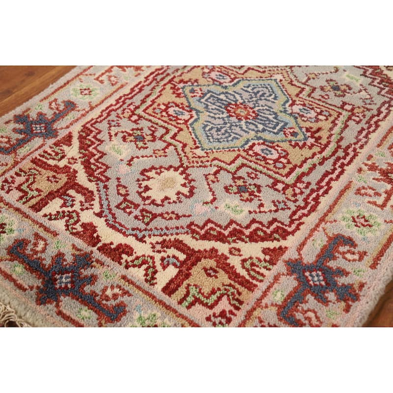Hand Knotted Oriental 100% Wool Carpet Traditional Geometric Greys & Charcoal Heriz (serapi) Area Rug - 3' 0'' X 2' 0''