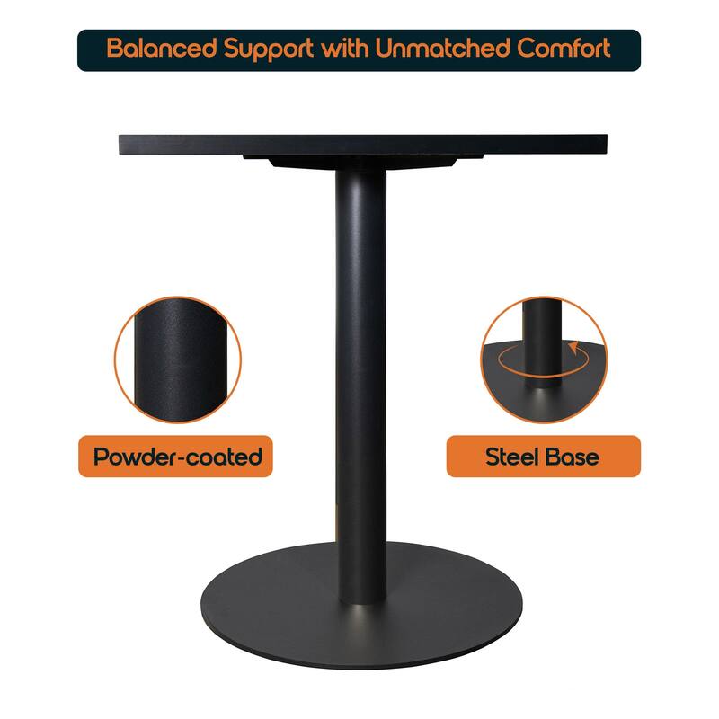 Vail Square Dining Table with 24 in. MDF Tabletop in Black Stainless Steel Round Pedestal Base Accent Kitchen Table