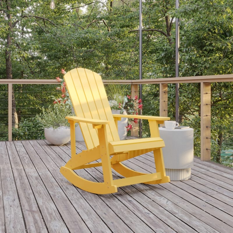 All Weather Polyresin Wood Rocking Adirondack Chair - Yellow