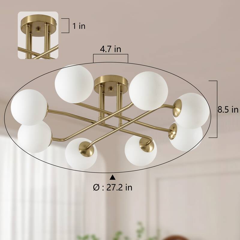 Retro - Modern Sputnik 8 - Light Semi - Flush Ceiling Light with Frosted Glass Spheres