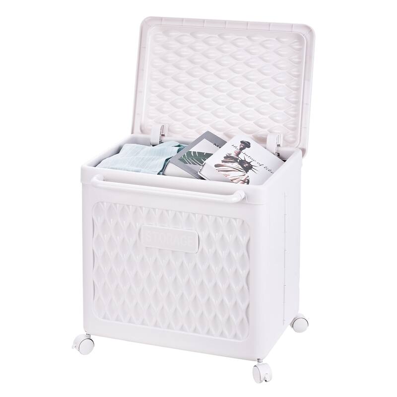 VECELO White Rolling Laundry Basket Lightweight Laundry Basket with Lid and Wheels for Bathroom Home and Kitchen