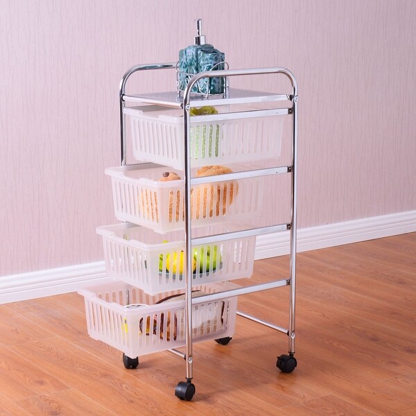 Shop Costway 4 Tier Storage Trolley Rolling Cart Rack