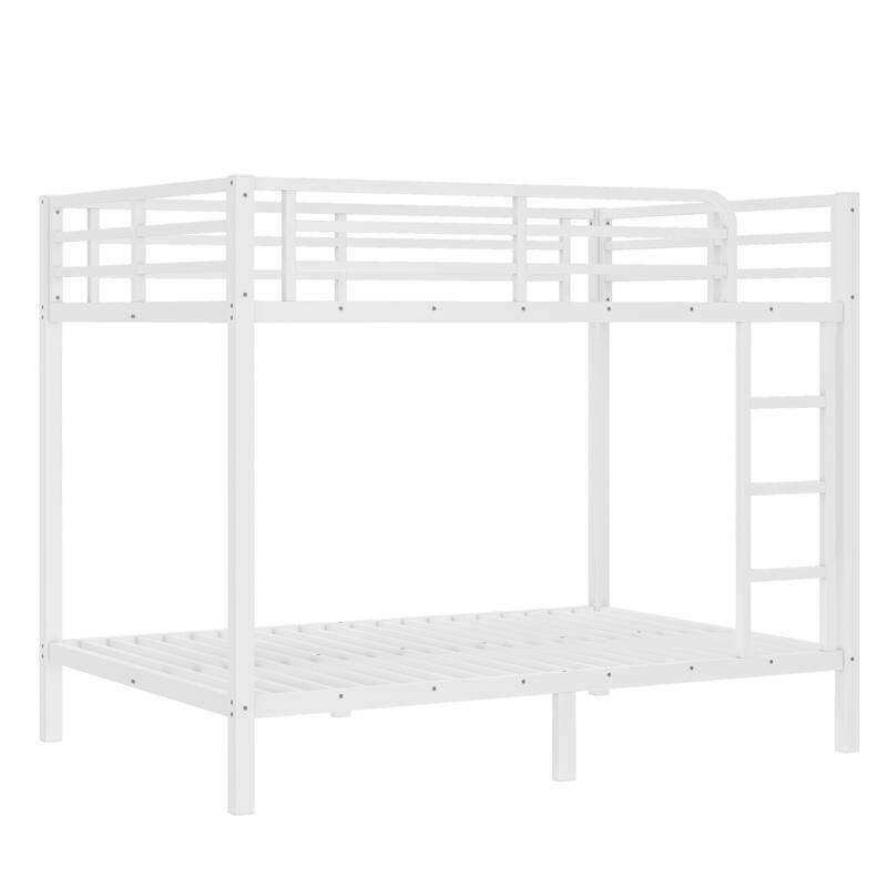 Roomfitters Metal Twin/Full Bunk Bed Frame with Ladder & Safety Rail, Heavy-Duty Space-Saving Design, White