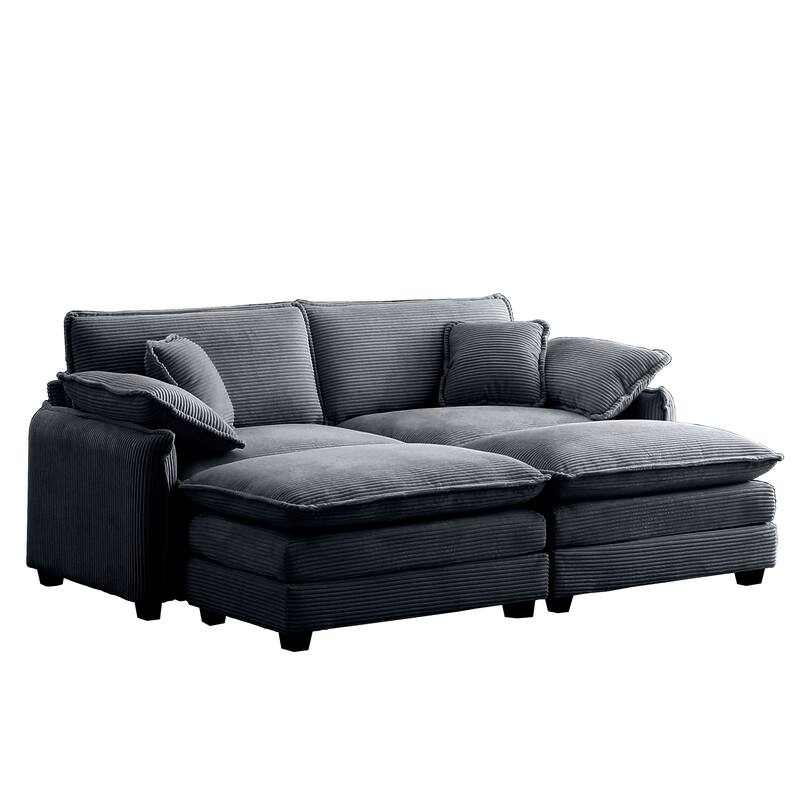 4-Piece Corduroy Modular Sleeper Sectional Sofa with 2 Ottomans & 4 Pillows