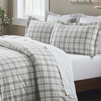 Superior Plaid Flannel Cotton Classic Rustic Farmhouse Duvet Cover Set