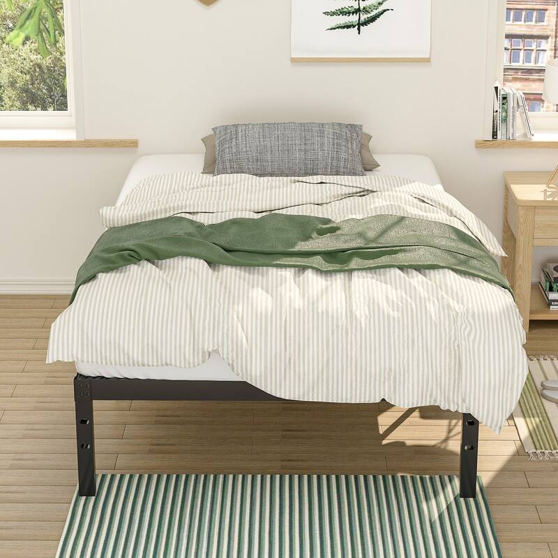 VECELO Bed Frames No Box Spring Needed, Heavy Duty Metal Platform with Steel Slat, Easy Assembly, Black