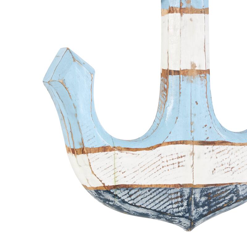 Blue Wood Distressed Anchor Home Wall Decor with Brown and Cream Accents