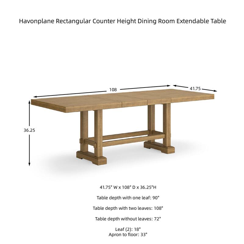 Signature Design by Ashley Havonplane Brown Counter Height Dining Extension Table - 41.75" W x 108" D x 36.25" H