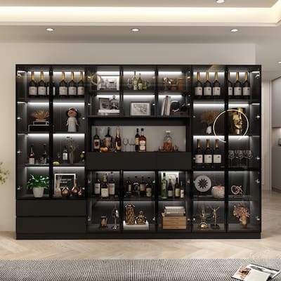 Tall Modular Display Storage Cabinet Bookcase w/Light Home Office