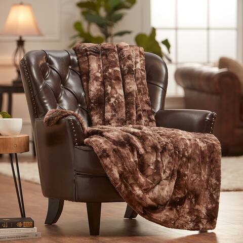 Chanasya Faux Fur Wolf Throw Blanket With Reversible Sherpa