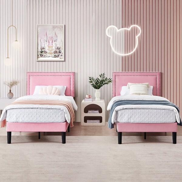 Kids Bed Frame Height Adjustable Upholstered Bed Twin Size Bed Set of 2 On Sale Bed Bath Beyond 38319361