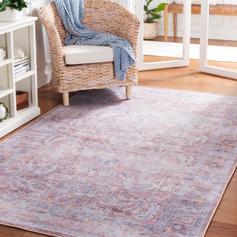 SAFAVIEH Tucson Machine Washable Slip Resistant Dena Oriental Distressed - 6' x 9' - Rust/Beige - Rectangle