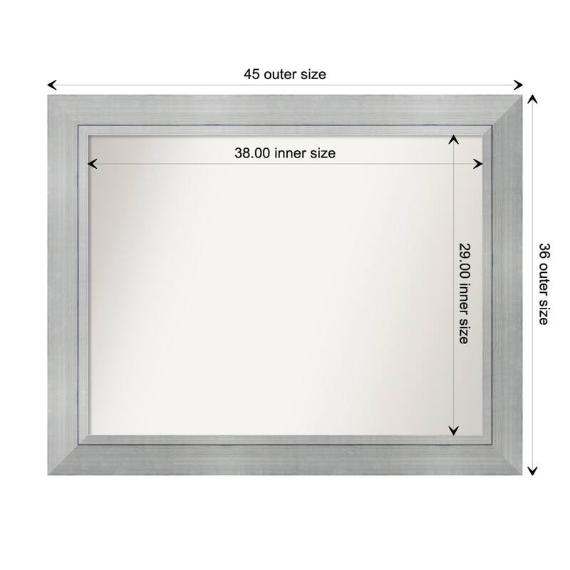 Romano Silver Framed Non-Beveled Custom Wall Mirror, Bathroom Vanity Mirror - Outer Size: 45.25 x 36.25