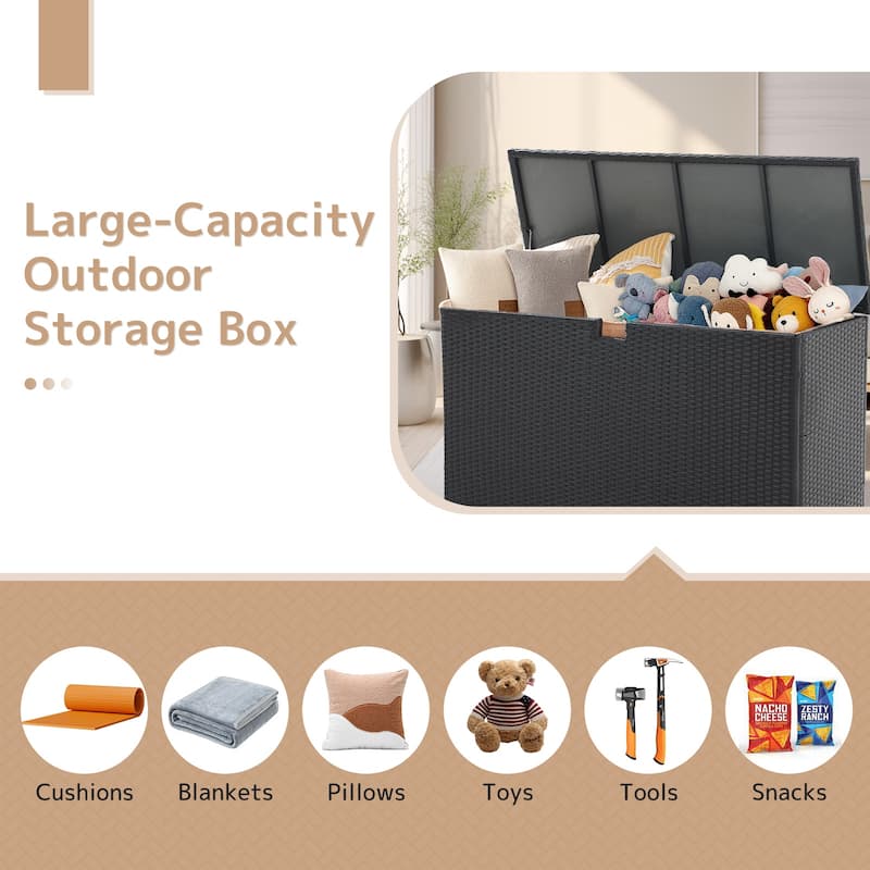 120 Gallon Outdoor Wicker Cushion Storage Storage Box, Garden Deck Bin with Aluminum Frame - 51.2” (L) x 20.5” (W) x 29” (H)