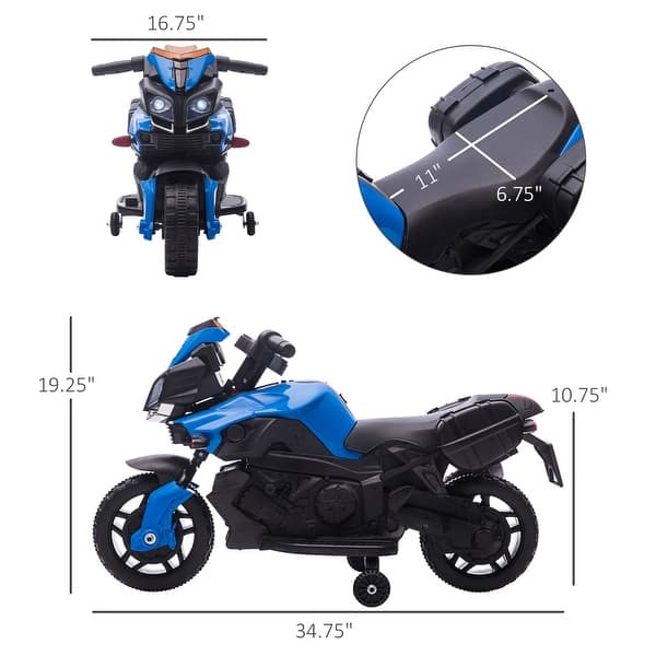dimension image slide 0 of 4, Kids Electric Ride-On Motorcycle with Training Wheels, Headlights, Horn, and 1.86 mph Speed