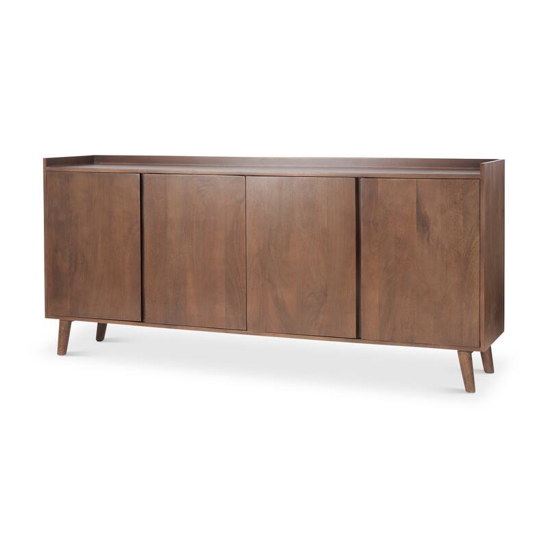 Lillie Medium Brown Solid Wood w/ 4 Doors & Tray Top Sideboard - Medium Brown