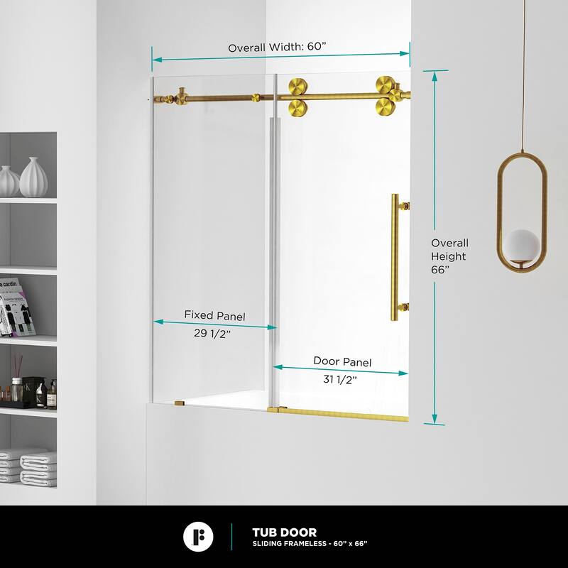 Fine Fixtures Tub Door Sliding Frameless Tempered Glass