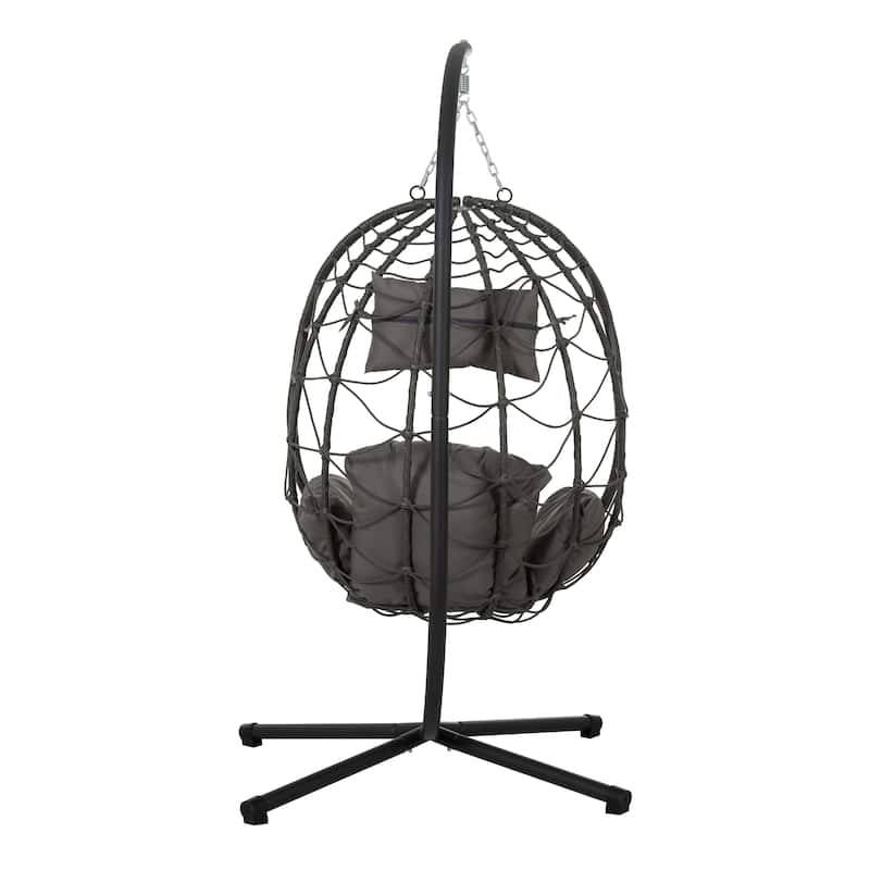 Hanging Egg Chairs Hammock Chairs with Stand, Hanging Basket Swing Lounge Chair with Cushion and Headrest, Outdoor Wicker Chair
