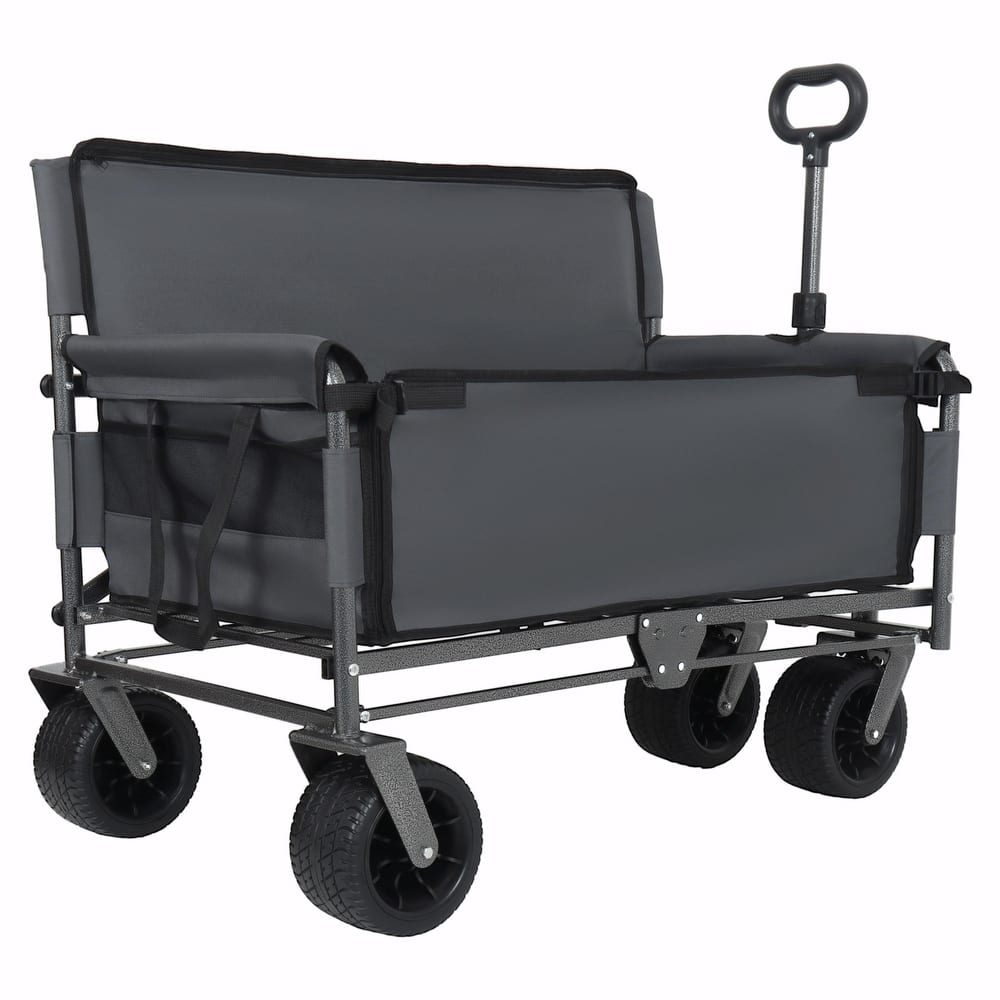 3-in-1 Convertible Folding Wagon Cart with Bench Seat & Storage - 500lbs Heavy-Duty Utility Wagon, 180L Capacity