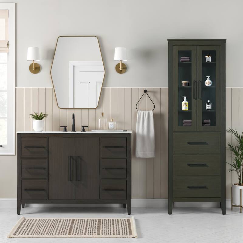 Laura 16-28 Inch Bath Storage Glass Cabinet