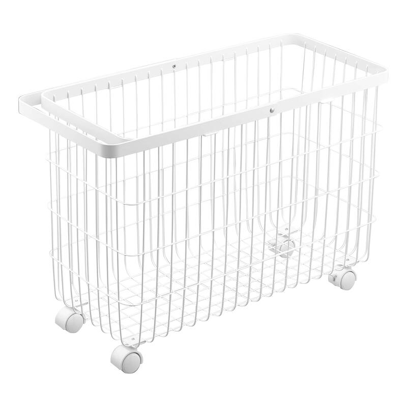 Yamazaki Home Rolling Wire Basket, Steel, 9.8 gallons, 35 liters, Holds 11 lbs - L 9.8 x W 21.5 x H 14.8 inches