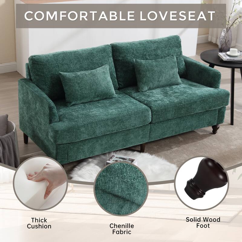 2-Seat Emerald Chenille Loveseat Sofa for Living Room and Bedroom