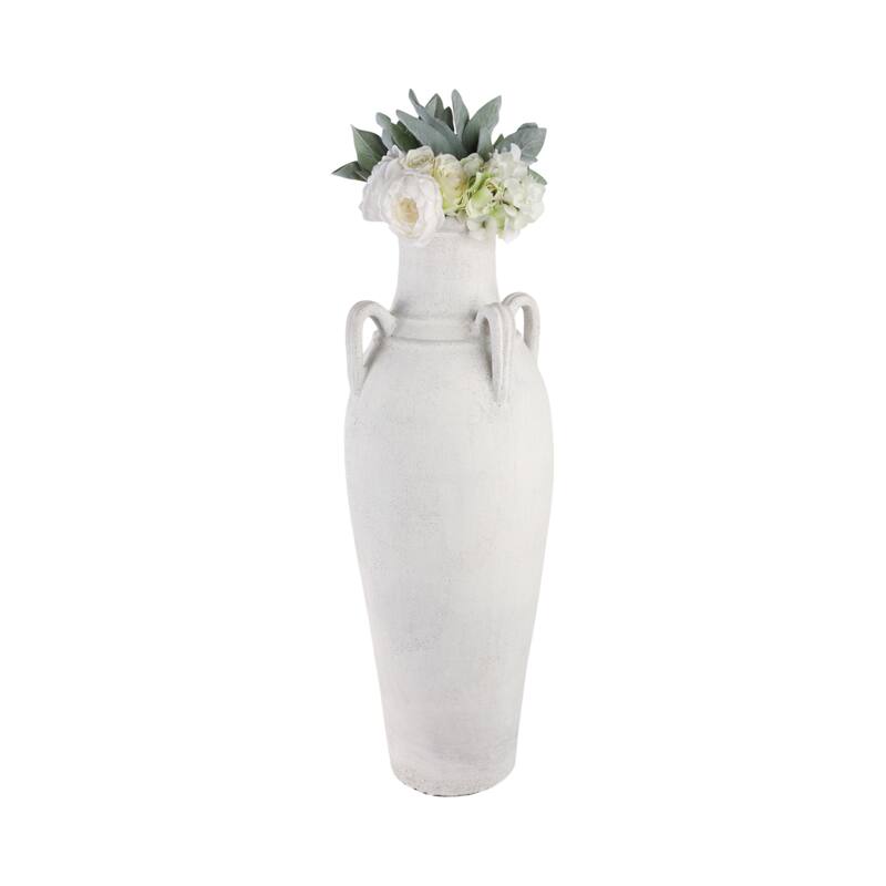 Pottery Terracotta Floor Vase Rustic Dual Handles - 39" Ivory