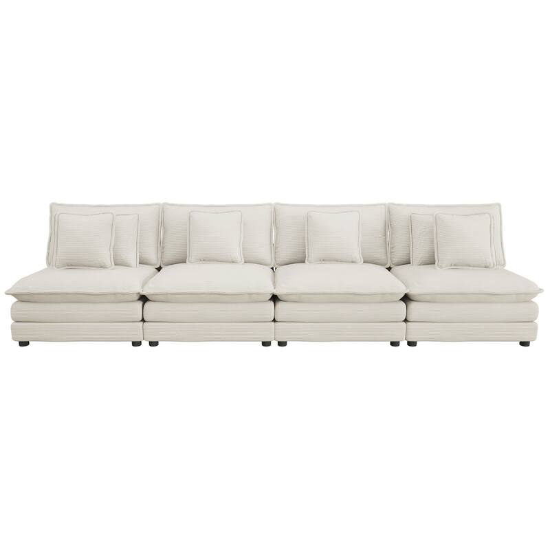 141.6 Inch Modern Modular Sectional Sofa, Upholstered Corduroy Couch with 4 Throw Pillows