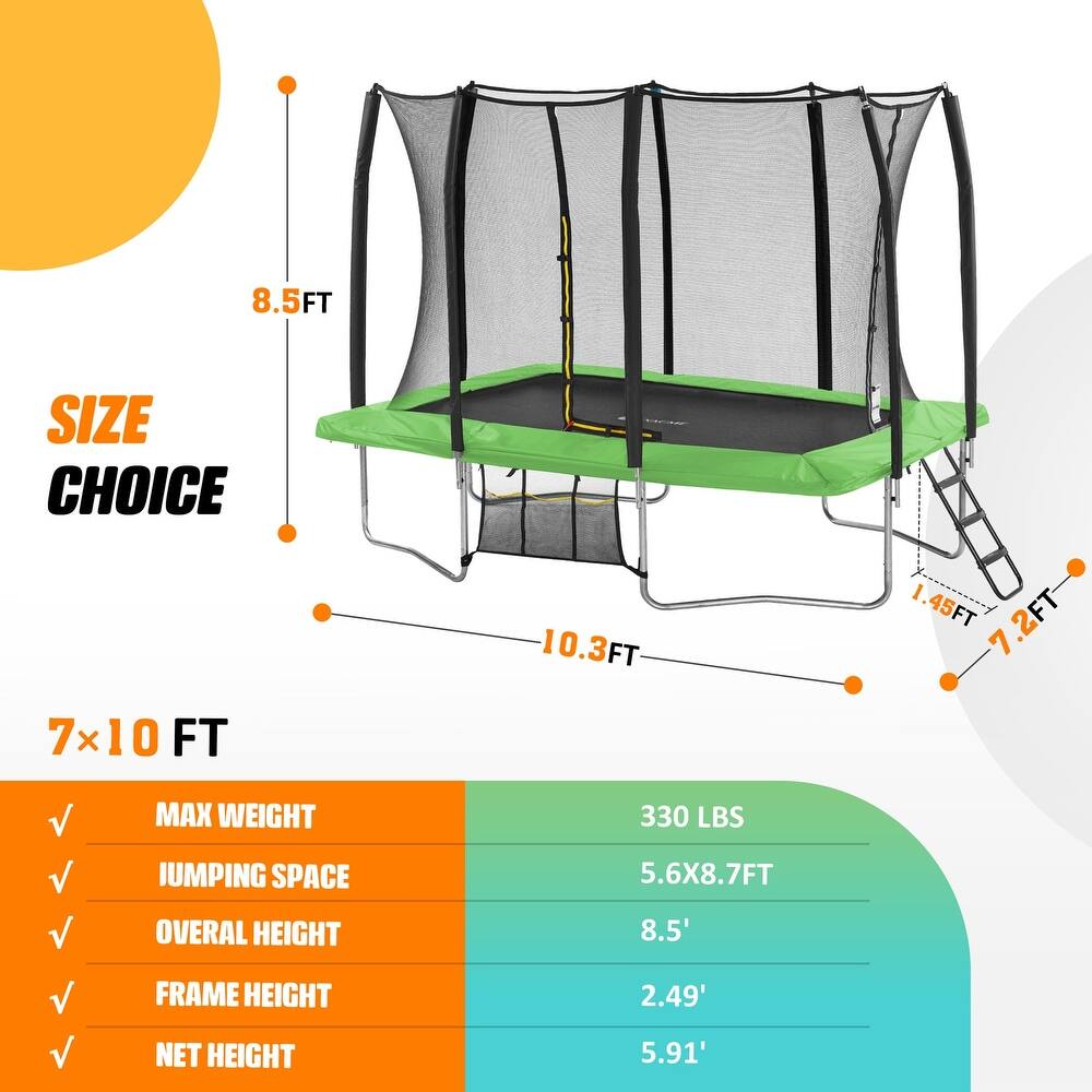 Exacme 7X10 8X12 9X14 Foot Rectangle Trampoline for Kids, Double Enclosure Openings, Small Outdoor Rectangular Trampoline
