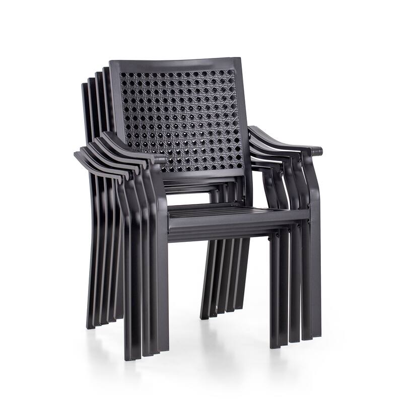 MAISON ARTS 7-Piece Patio Dining Set Metal E-coating & Stackable Patio Dining Chairs