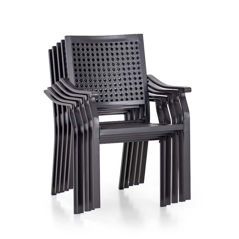 PHI VILLA 7-Piece Patio Dining Set Metal E-coating of 6 Upgraded Back Pattern Chairs & 1 Umbrella Hole Metal Table