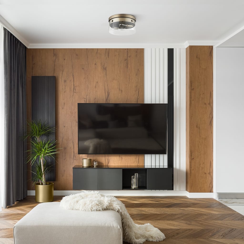 Novogratz x Globe Aaron 2-Light Matte Brass Flush Mount Ceiling Light with Clear Glass Shade - one size