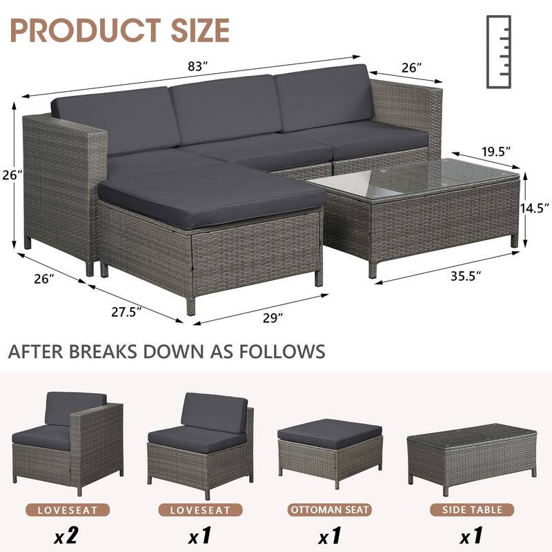 Royalcraft 5 Piece PE Rattan Wicker Sectional Sets