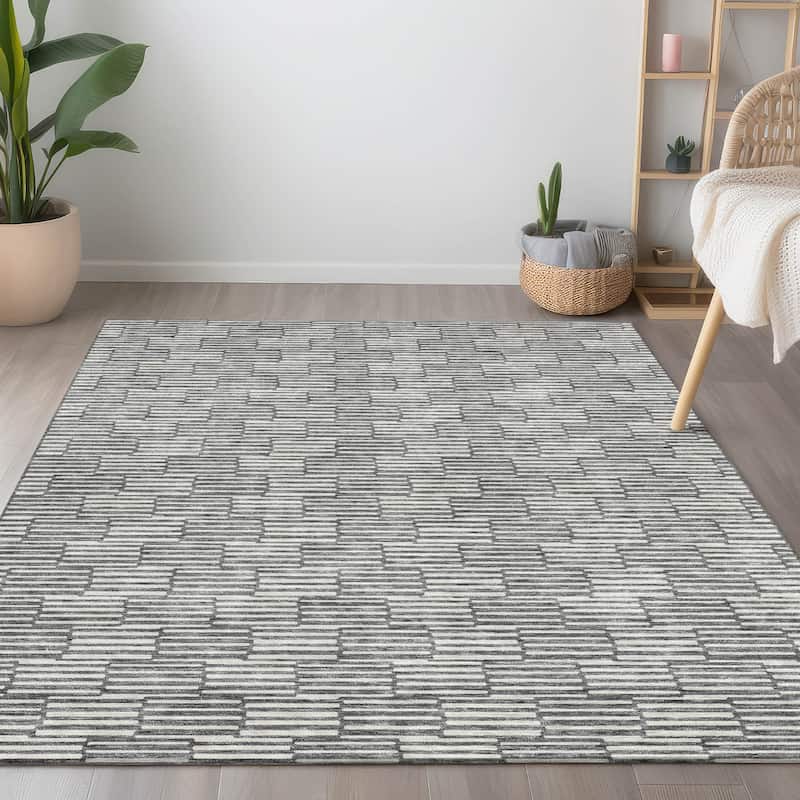 Machine Washable Indoor/ Outdoor Chantille Stripe Blocks Rug