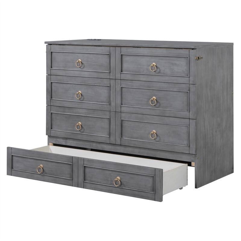 Murphy Bed Cube Cabinet with a Large Drawer, Full/Queen Size Murphy Chest Bed, Folding Murphy Bed Cabinet for Bedroom