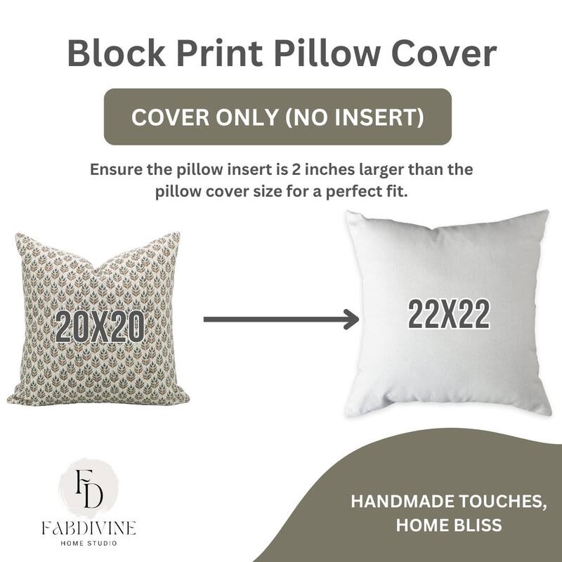 Fabdivine Flower Pattern One Side Zipper Linen Block Print Pillow Cover