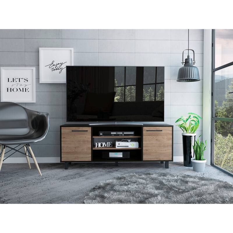 3-Shelf 2-Door TV Stand - Brown