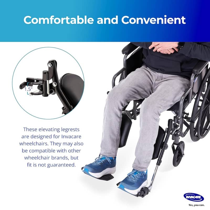 Invacare Wheelchair Elevating Legrests - Padded Calf Pads, Composite Footplates & Swing Away Function - Black