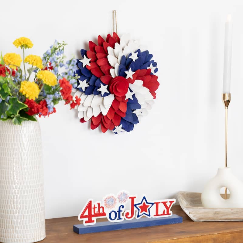 Americana Petals and Rose Artificial Wooden Floral Wreath - 12"