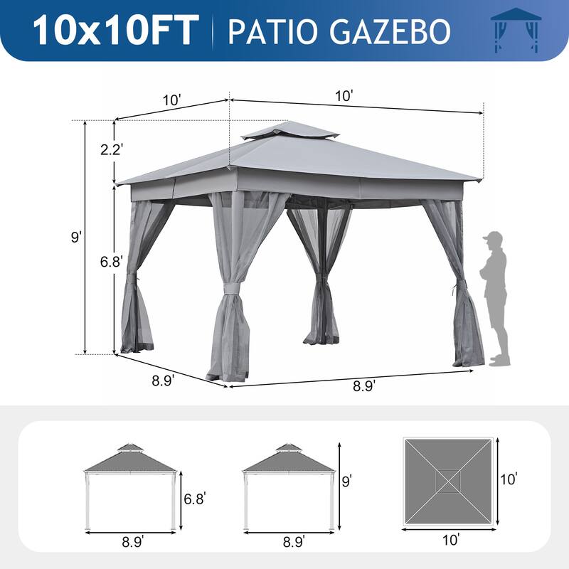 Patio Gazebo Tent with Double Roofs and Mosquito Netting for Backyard