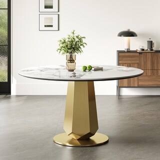 53 inch Luxury Round Dining Table with Sintered Stone Top - Bed Bath ...