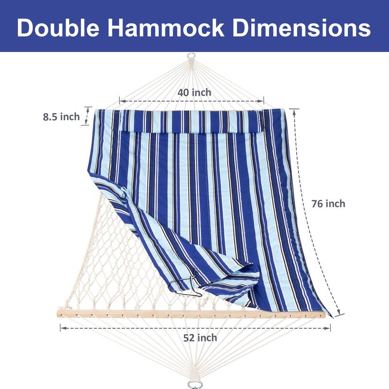 Double Hammock with Stand, Two Person Cotton Rope Hammock