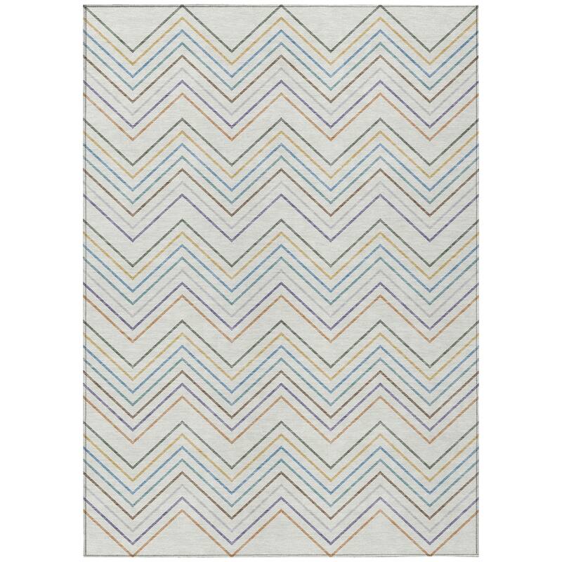 Machine Washable Indoor/ Outdoor Modern Chevron Chantille Rug